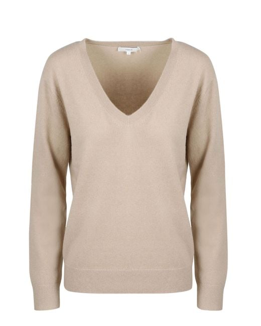 Vince Natural V-Neck Boxy Knitted Sweater