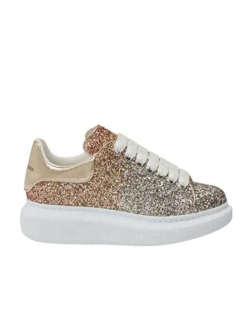 McQueen Gray Oversized Glitter Chunky Lace-Up Sneakers