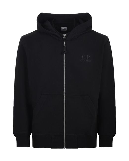 C P Company Black Hooded Zip Sweater for men