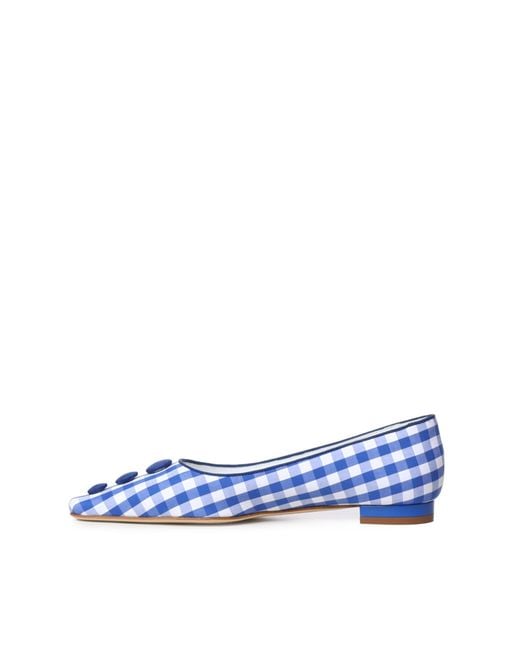 Manolo Blahnik Blue Gingham Button Flat Shoes