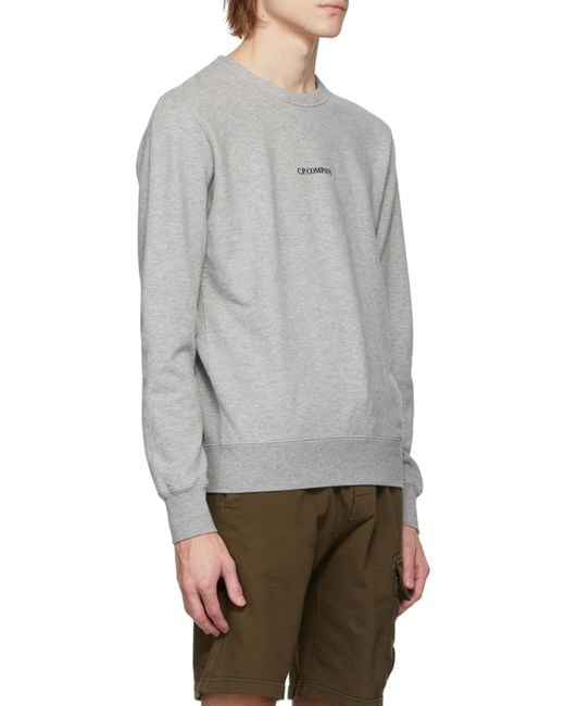 C P Company Gray Logo Round Neck Long-Sleeved Pullover for men
