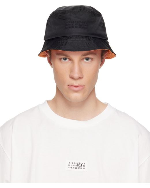 MM6 by Maison Margiela Black Embroidered Bucket Hat for men