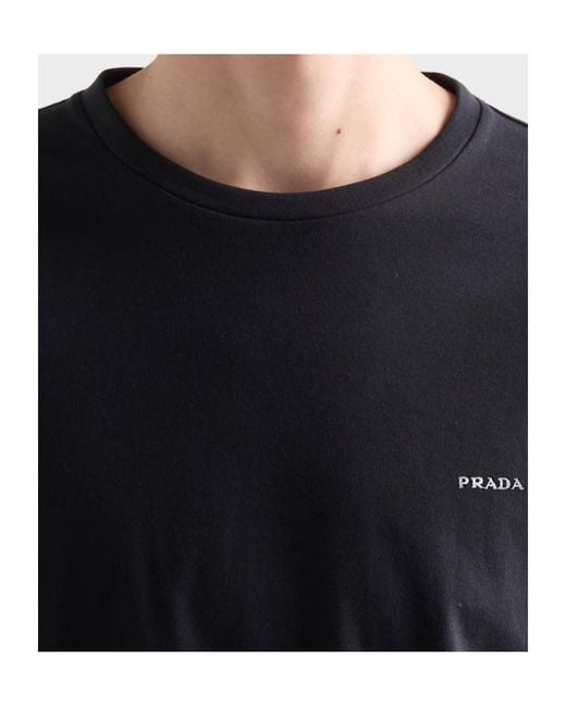 Prada Black Logo-Embroidered Short-Sleeve T-Shirt for men