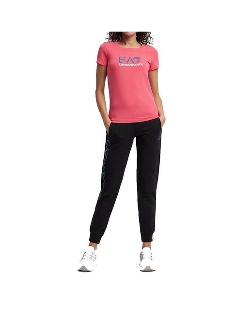 EA7 Pink T-Shirt With Round Neck And Short Sleeves