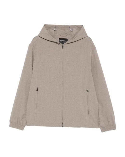 Emporio Armani Gray Hooded Zip-Up Jacket for men