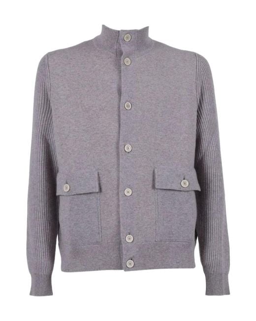 Lardini Gray High-Neck Buttoned Knitted Cardigan for men