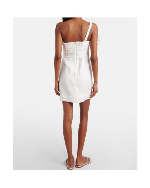Farm Rio White Floral-Appliqué Linen Minidress