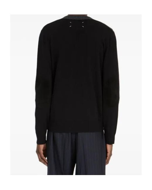 Maison Margiela Blue V-Neck Elbow-Patch Cardigan for men