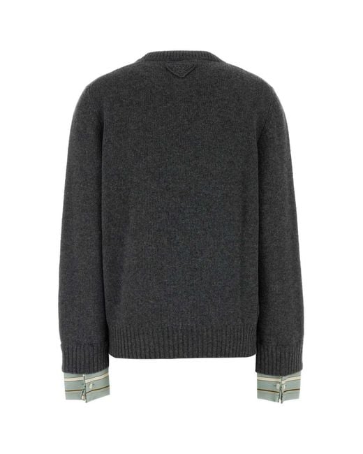 Prada Black Striped Cuff Crew-Neck Sweater