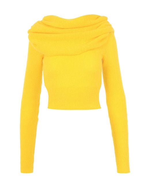 Philosophy Di Lorenzo Serafini Yellow Off-The-Shoulder Knitted Jumper