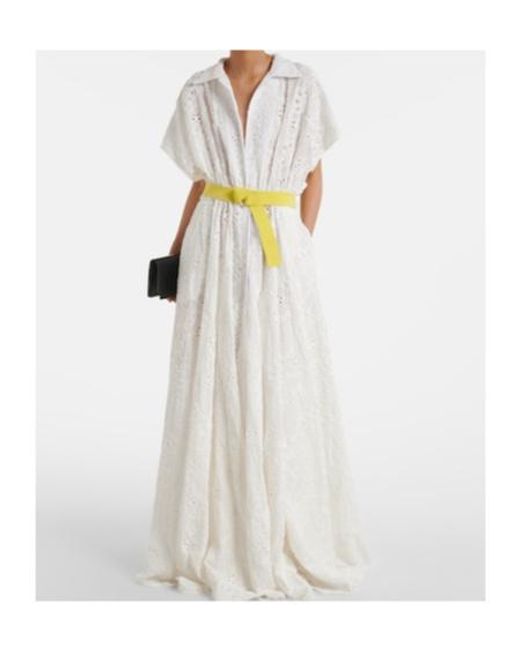 Norma Kamali White Belted Broderie Anglaise Cotton Shirt Dress