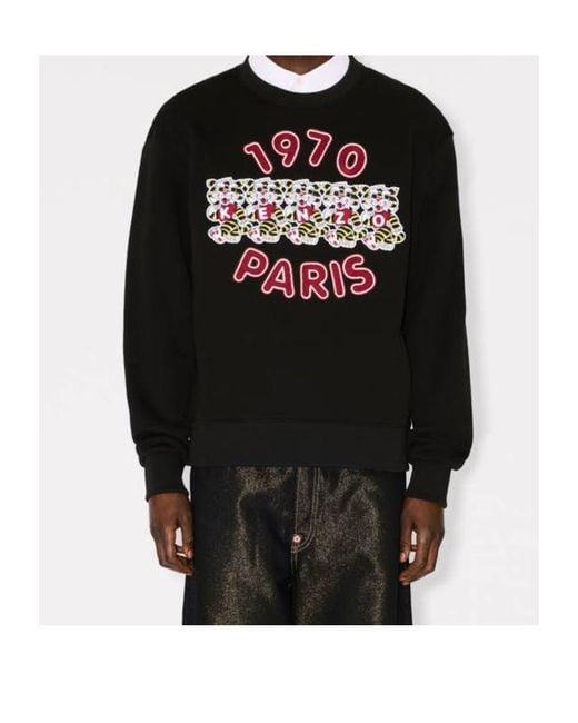 KENZO Black Wild Tiger Embroidered Crewneck Sweatshirt for men