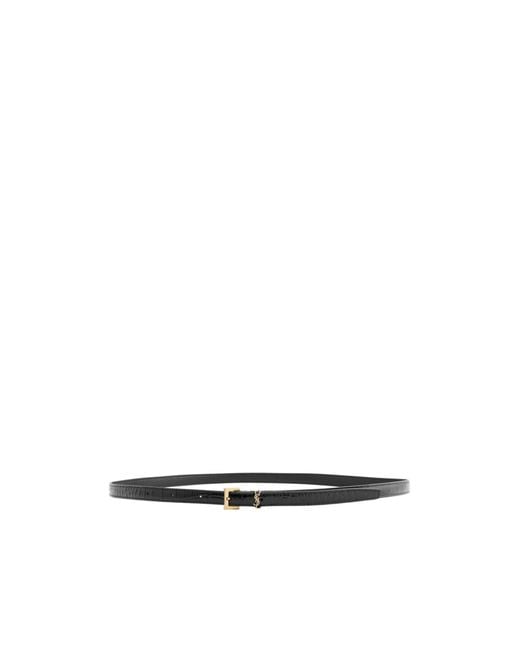 Saint Laurent White Cassandre Extra Thin Crocodile-Effect Leather Belt