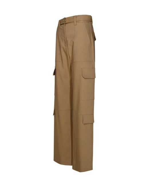 MSGM Natural Belted High-Waist Palazzo Cargo Pants