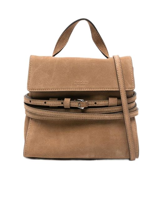 Moschino Brown Small Tie Me Suede Tote Bag