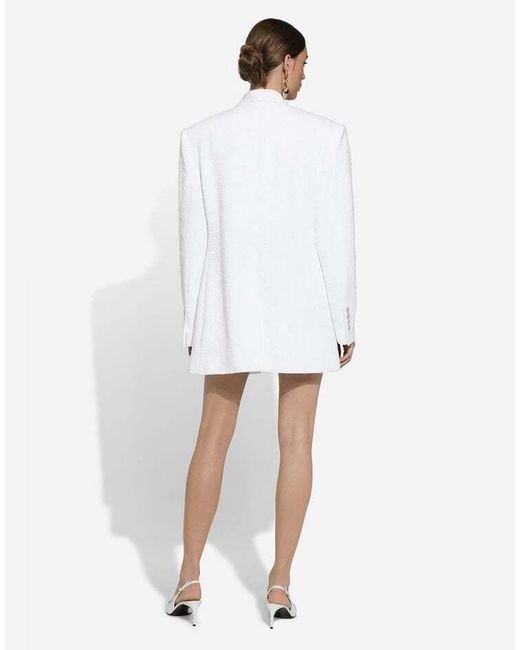 Dolce & Gabbana White Single-Breasted Raschel Tweed Jacket