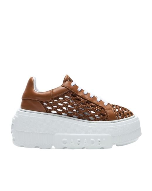 Casadei White Nexus Versilia Woven Platform Sneakers