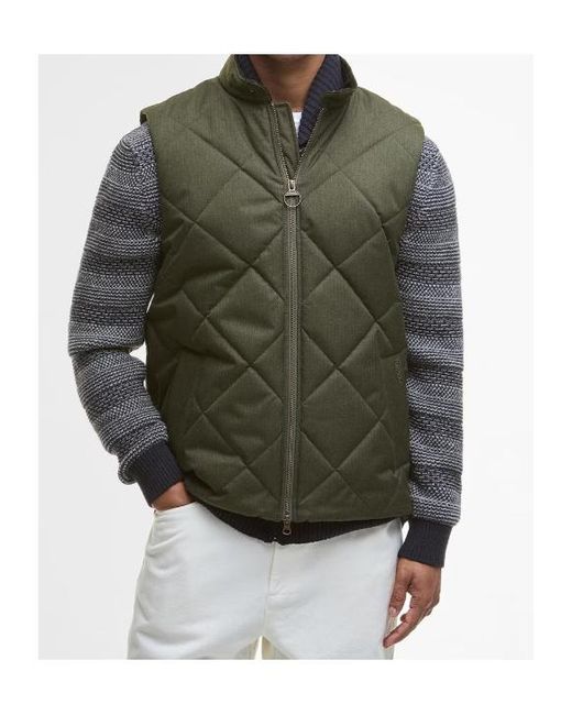 Barbour Green Stand-Up Collar Zip-Up Vest for men
