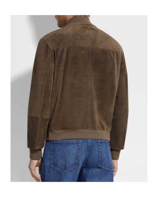 Zegna Brown Suede Leather Blouson for men