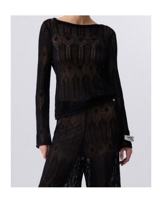 Liu Jo Black Openwork Crew-Neck Sweater