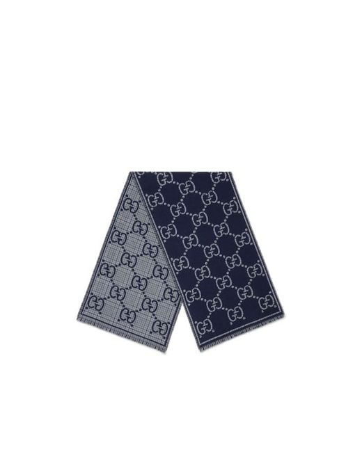 Gucci Blue Gg Jacquard Fringed Edge Scarf for men