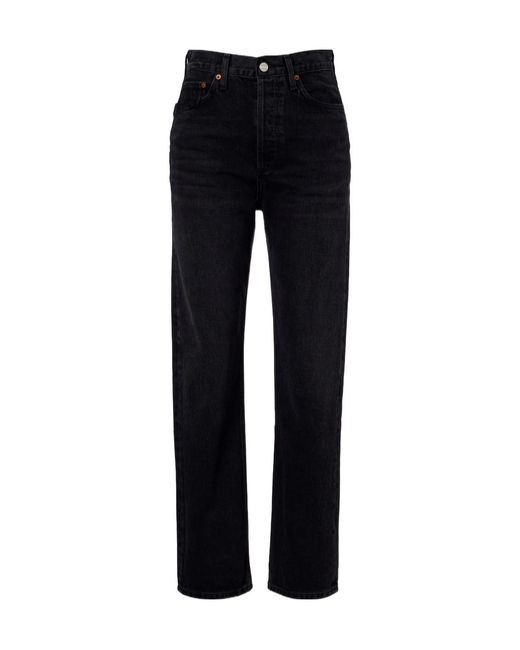 Agolde Black Mid-Rise Straight-Leg Denim Trousers