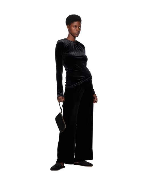 Totême  Black Valin Velvet Wide-Leg Trousers