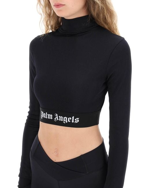 Palm Angels Black Logo Waistband Long-Sleeved Top