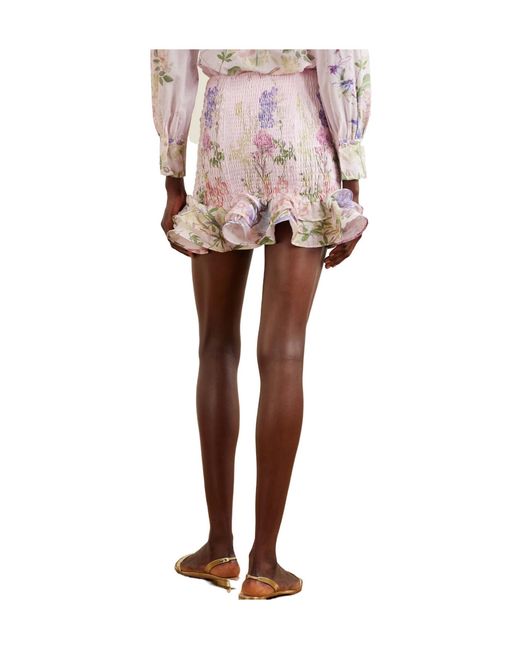 Charo Ruiz Pink Floral Ruffled Cotton-Blend Mini Skirt