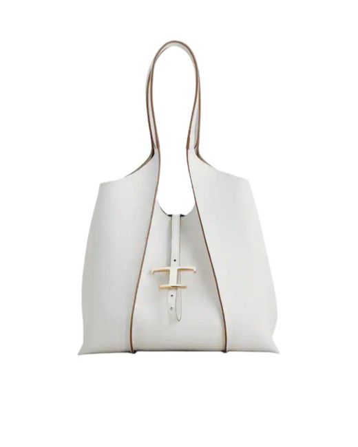 Tod's White T-Plaque Tote Bag