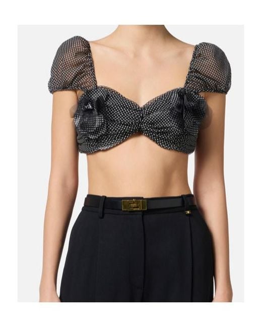 Elisabetta Franchi Gray Polka-Dot Print Top