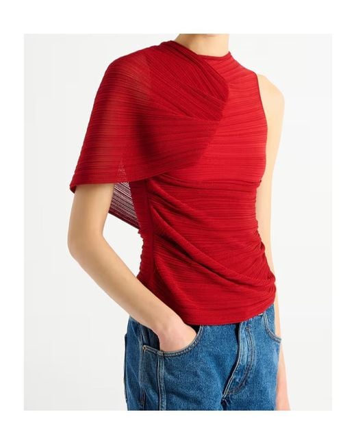 Balmain Red Ruched Asymmetrical Top