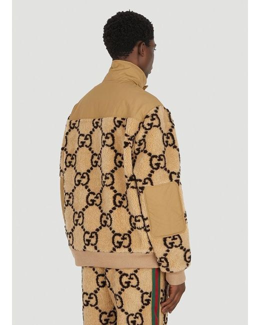 Gucci Natural Monogrammed Contrasting Teddy Jacket for men