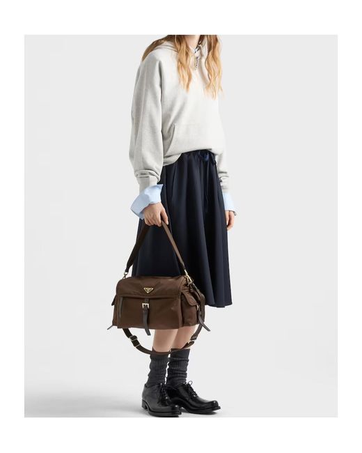 Prada Brown Explore Large Re-Nylon Shoulder Bag With Flap