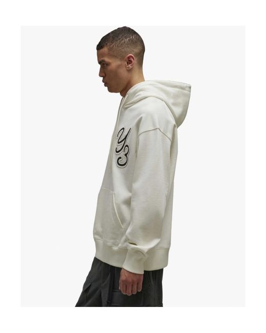 Y-3 White Logo Patch Drawstring Hoodie for men