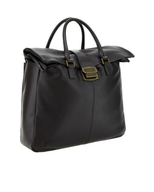 Emporio Armani Black Leather Buckle-Fastening Tote Bag for men