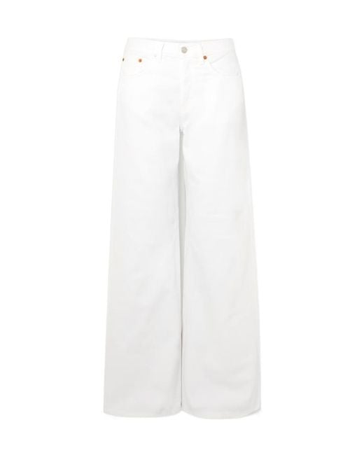 Re/done White Palazzo Frayed Mid-Rise Wide-Leg Jeans