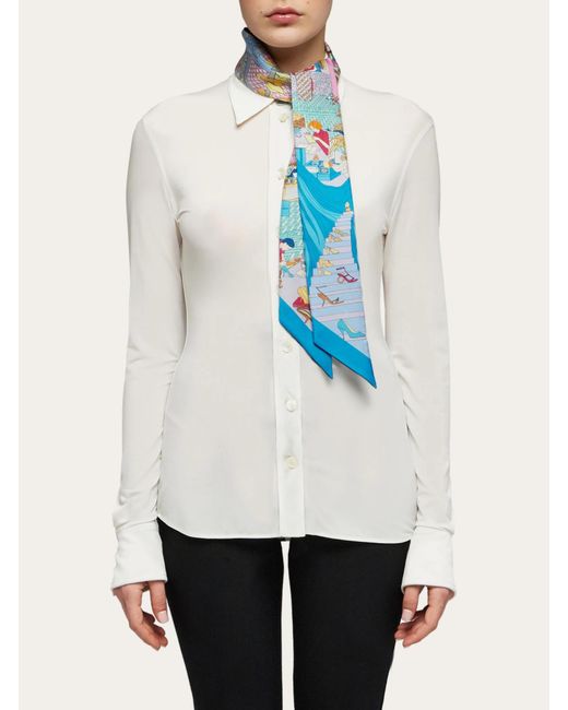 Ferragamo Blue Ferragamo Pattern-Printed Pointed Tip Bandeau Scarf