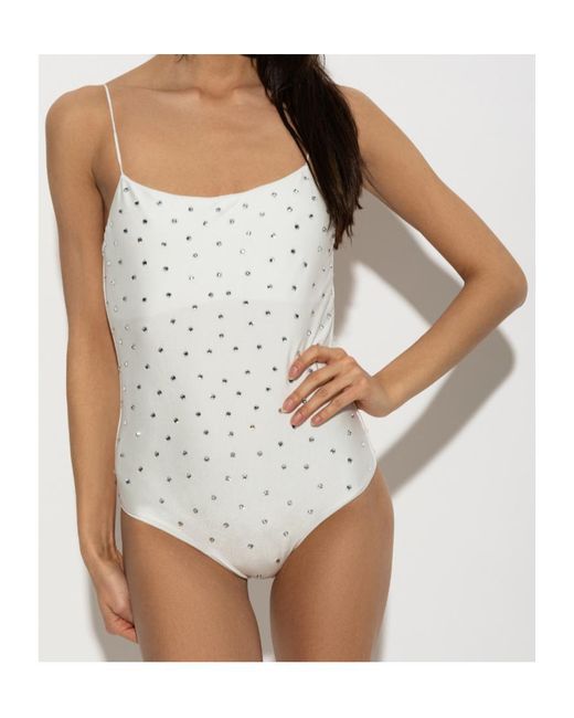 Oseree White Oséree Crystal-Embellished One-Piece Swimsuit