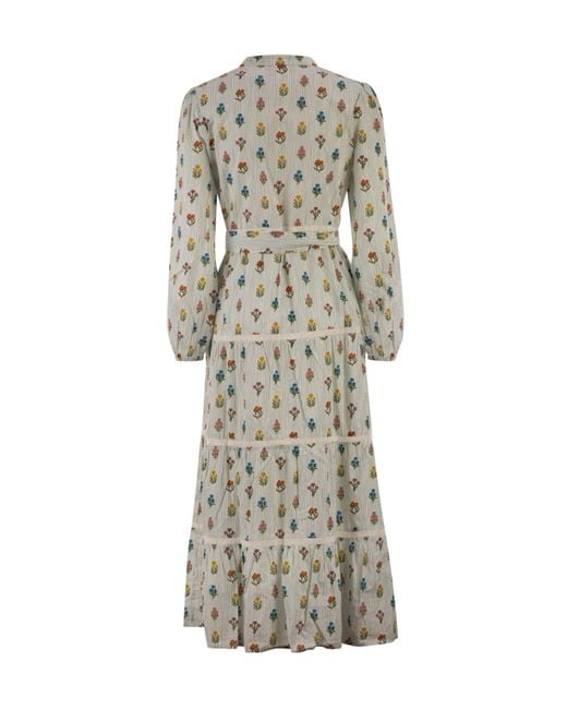 Mc2 Saint Barth Natural Belted Floral Printed Midi Dress