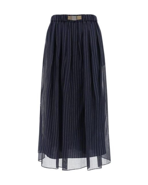 Brunello Cucinelli Blue Pinstripe High-Waist Maxi Skirt