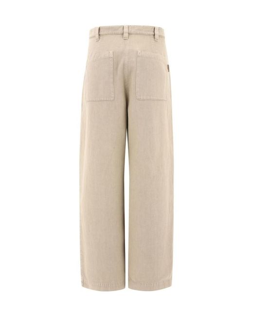 Brunello Cucinelli Natural High-Waist Wide-Leg Trousers