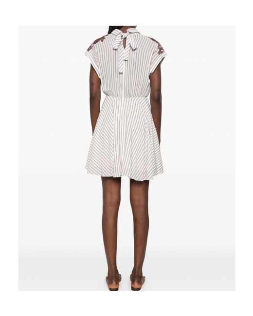 ERMANNO FIRENZE White Lace-Trimmed Striped Mini Shirt Dress