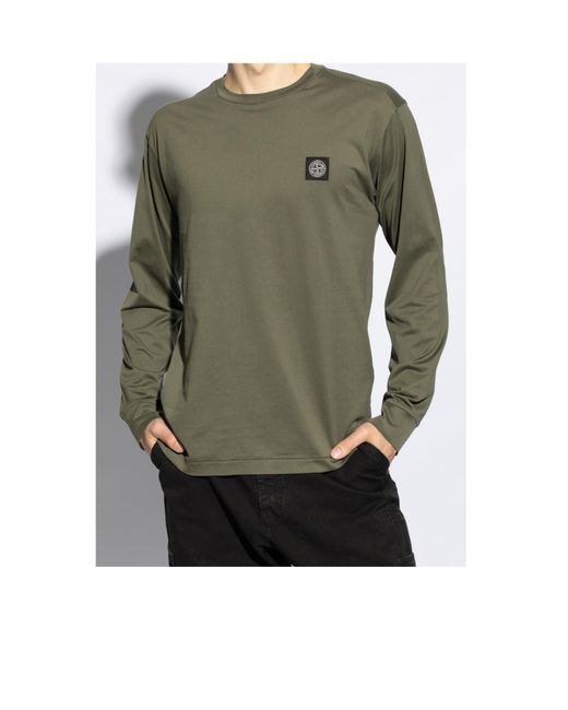 Stone Island Green Compass-Patch Crewneck T-Shirt for men