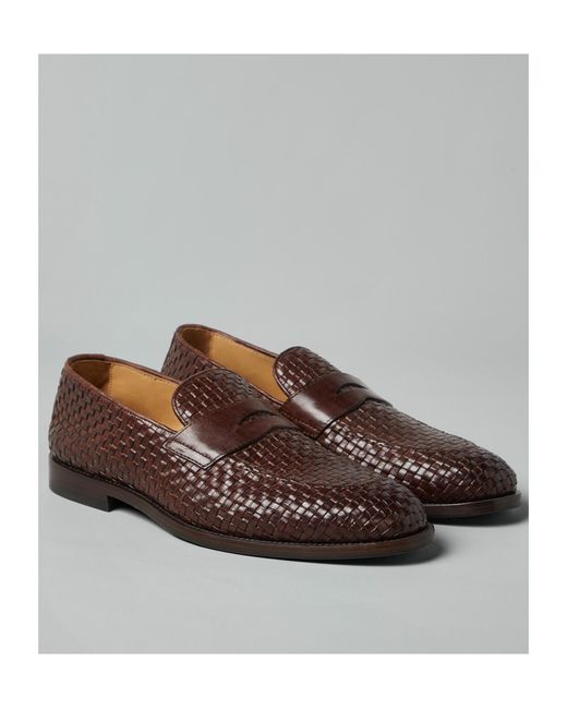 Brunello Cucinelli Brown Interwoven-Designed Slip-On Loafers for men