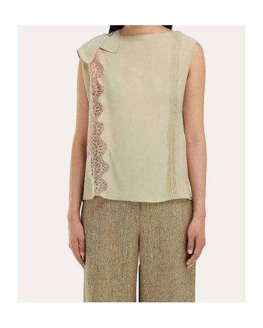 Ferragamo Natural Top With Lace Inserts