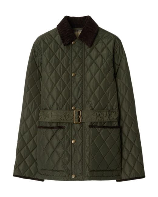 Burberry Green Belted Waist Quilted Jacket
