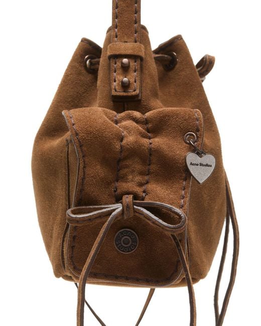 Acne Brown Mini Multipocket Suede Bucket Bag