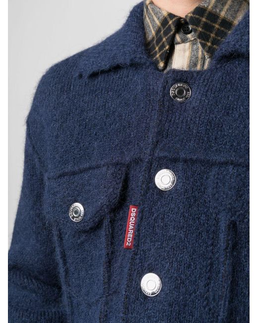DSquared² Blue Ribbed Knit Buttoned Jacket for men