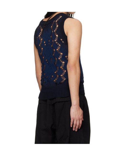 Egonlab Blue Textured Knit Vest for men
